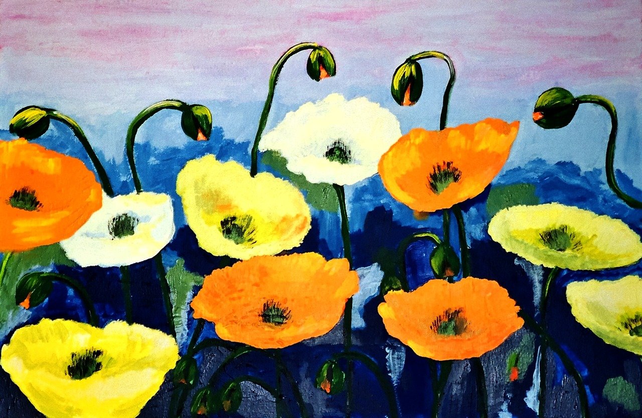 bright poppies watercolor painting