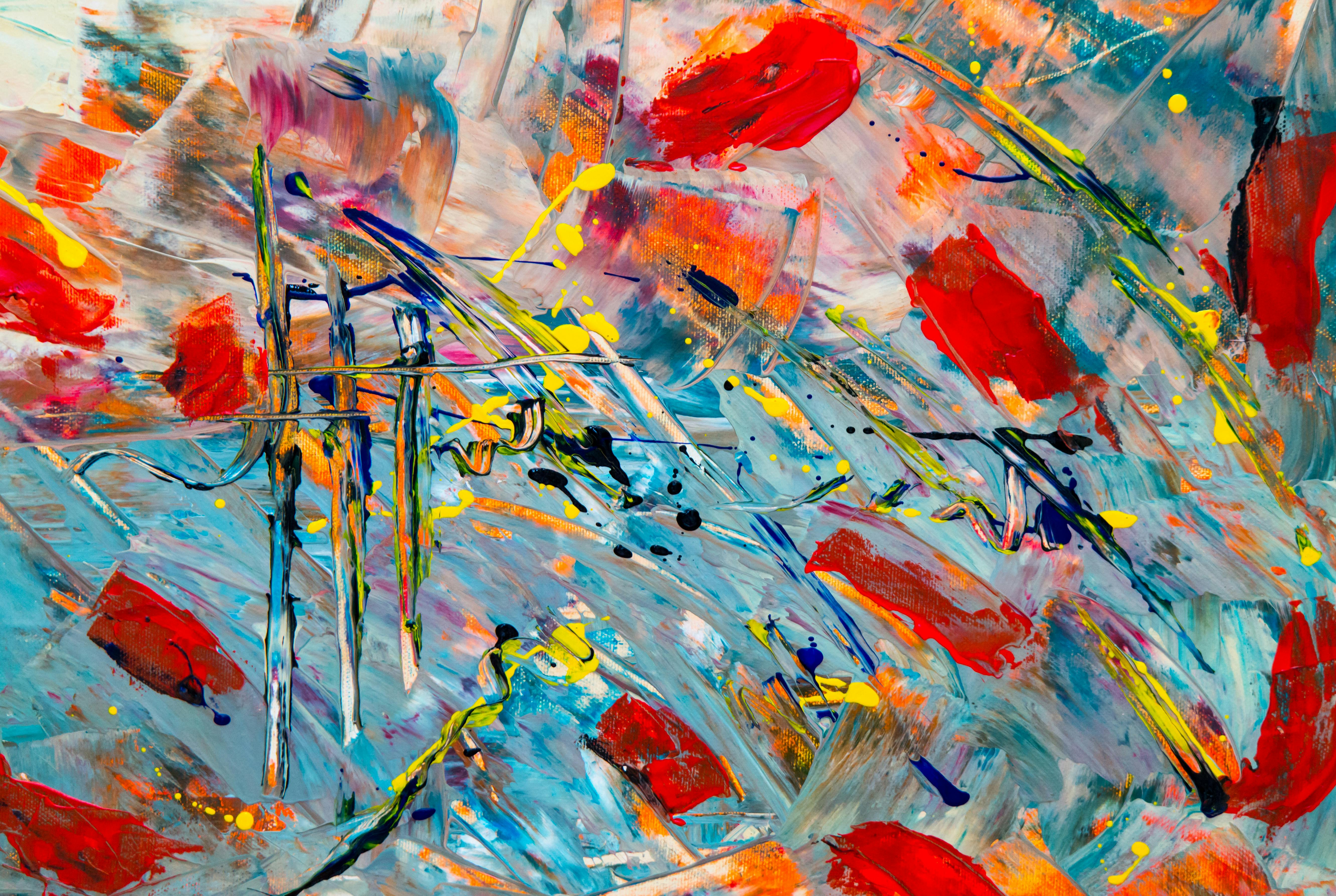 red and blue thick chaotic brushstrokes abstract